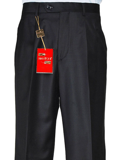 Mantoni Men's Black Flat-Front Wool Dress Pants