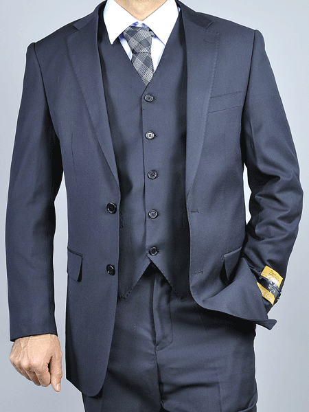 Bertolini Men's Black Wool/ Silk Vested Suit